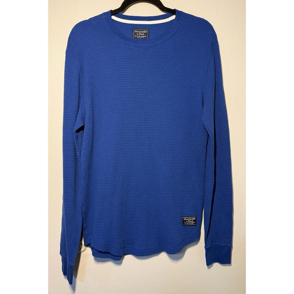 Abercrombie & Fitch Waffle Knit Thermal Shirt Men's Size Large Blue Long Sleeve